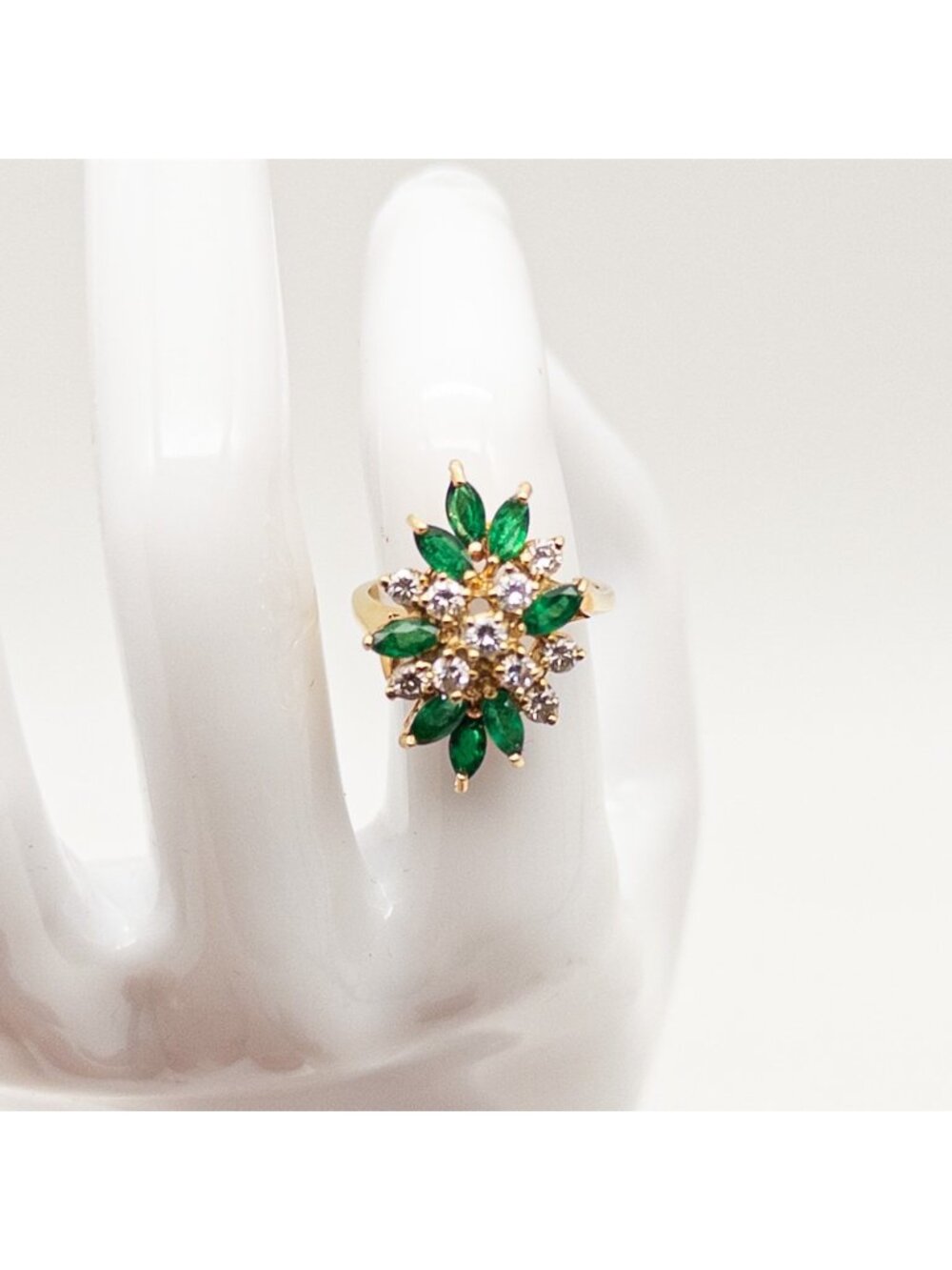 Beautiful 1.50ct Colombian Emerald VS H Diamond CLUSTER 5g 14k Yellow Gold Ring